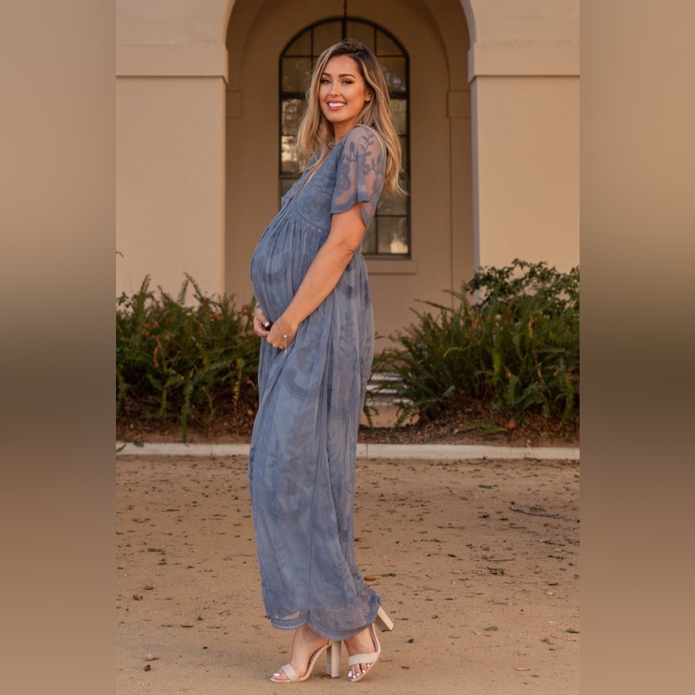 Pinkblush Light Blue Lace Maxi Dress - Maternity